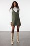 Khaki V-Neck Gilet Suede Mini Knitted Dress Twoaw24El00543