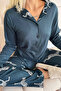 Petrol Zebra Patterned Thermal Front Buttoned Women's Pajamas Set - 5