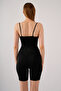 Women's Black Crop Strap Button Detailed Lace Bustier Blouse with Removable Pads - 3