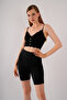 Women's Black Crop Strap Button Detailed Lace Bustier Blouse with Removable Pads - 6