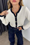 Ecru Navy Blue Gold Buttoned Knitwear Cardigan - 2