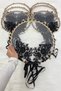 Vip Appliqued Bridal Tambourine Black, Bridesmaid Wedding Henna Night Circumcision Bachelorette Bride with Bell 30cm 1 Piece