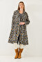 Women's Gray Leopard Patterned Shawl Collar Detailed Cashmere Coat 2476 60351034 - 7