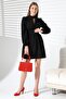 Black Long Sleeve Chest Cutout Zippered Crepe Fabric Dress - 4