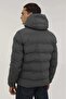 Men's Hooded Puffer Jacket with Crest Detail Nolan Coat Dark Gray - 4