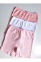 Çebikids Girls' 100% Cotton White/Pink/Dark Pink Ribbed Ribbed Long Underwear/Boxer 3-Piece Set - 4