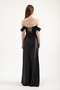 Women's Black Boat Neck Slit Long Evening Dress - 5