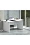 Modern Writing Study Table With Round Desktop Power Module - White - 4
