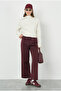 Pants with Front Stitching Detail, Burgundy - 3