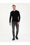 Pi̇erre Cardin Woven Polo Collar Zippered Knitwear Black Sweater - 3