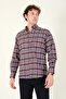 Men's Single Pocket Plaid Patterned Winter Shirt Claret Red - 3