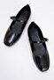 Women's Belted Stoned Blunt Toe Ballerinas Black Wrinkled - 5