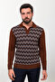 Patterned Slim Fit Polo Neck Men's Knitwear Sweater Hazelnut - 11452.23K
