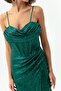 Women's Emerald Green Underwire Corset Detailed Sequined Slit Long Evening Dress - 4