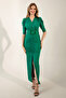 Women's Emerald Green Belted Long Evening Dress - 2