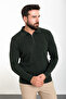 Plain Slim Fit Zippered Polo Neck Men's Knitwear Sweater Khaki - 11464.23K - 3