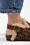 (Holly 2 Furry Leopard) Women's Genuine Leather Sabo Taba Sandals with Belt Buckle - 5