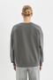 Loose Fit Crew Neck Printed Thick Fabric Sweatshirt - 3