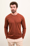 Plain Slim Fit Long Sleeve Crew Neck Men's T-Shirt Tile - 36671.21K