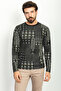 Patterned Slim Fit Crew Neck Long Sleeve Men's T-Shirt Black-Khaki - 36757.22K - 3