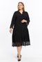 Plus Size Dress with Sleeve and Skirt Lace Detail Pompom Black - 3