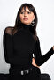 Mokashopin Women's Shoulders Tulle Turtleneck Viscose Fabric Blouse - 2