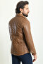 Quilted Slim Fit Shirt Collar Faux Leather Men's Coat Camel - 39573.23K - 5