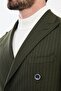 Striped Slim Fit Wide Collar Double Breasted Classic Men's Suit Khaki - 45348.24K - 2
