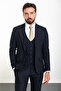 Plain Navy Blue Slim Fit Wide Collar Wool Classic Men's Suit
