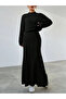Black Long Sleeve Round Neck Bottom Top Slinky Dress Set - 5