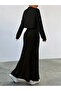 Black Long Sleeve Round Neck Bottom Top Slinky Dress Set - 3