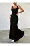 Black Long Sleeve Round Neck Bottom Top Slinky Dress Set - 4