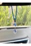 Glass Round Eye Car Mirror Ornament Car Charm and Blue Drawstring Keychain Set - 7