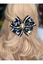 Luxury Design Gold Leaf Velvet Motif Authentic Luxury Design Bow Automatic Buckle Gold Navy Blue - 4