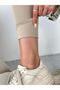 Women's Beige Winter Raised Diving Fabric Gathering High Waist Leggings - 3