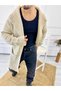 Cardigan Hooded Pocket Natural Cotton Laser Cut Ripped Detailed Knitted Knitwear Long Poncho Cardigan - 4