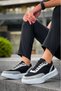 Ba0354 Daily Lace-Up Men's Gray Segmented Black High Sole Sports Shoes - 7