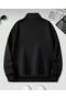 Basic Plain Zippered Sweatshirt - Black Oversize Stand Collar - 2