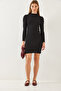 Women's Black Princess Sleeve Ribbed Basic Dress 2435 60351043 - 6