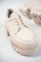 Genuine Leather Beige Serrated Platform Sole Loafer Women's Shoes Trc-3003 - 5
