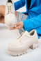 Genuine Leather Beige Serrated Platform Sole Loafer Women's Shoes Trc-3003 - 4
