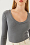 Women's Anthracite V-Neck Long Sleeve Camisole Blouse 2412 60351049 - 2