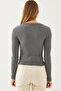 Women's Anthracite V-Neck Long Sleeve Camisole Blouse 2412 60351049 - 3