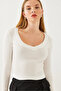 Women's White V-Neck Long Sleeve Camisole Blouse 2412 60351049 - 2