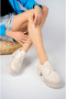 Genuine Leather Beige Serrated Platform Sole Loafer Women's Shoes Trc-3003