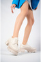 Genuine Leather Beige Serrated Platform Sole Loafer Women's Shoes Trc-3003 - 3
