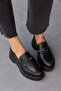 Lorita Black Genuine Leather Stoned Women's Loafer - 5
