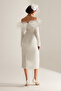 فستان زفاف ميدي بأكمام طويلة من الريش من روزالي - 2