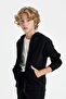 T7468 Model - Black Hooded Zippered School Cardigan - 3