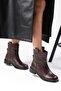 Rio Genuine Leather Brown Blunt Toe Women's Biker Boots - 5